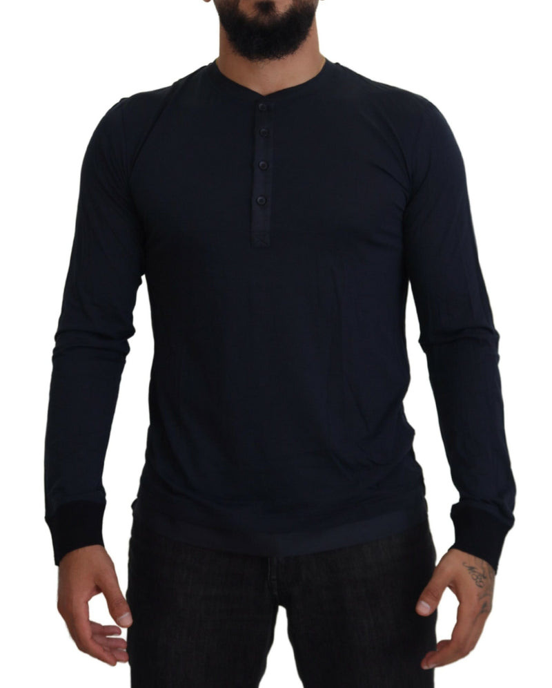 Blue Cotton Button Crewneck Pullover Sweater-Dolce & Gabbana-LabelTerrace.com