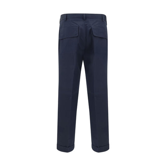 Blue Cotton Casual Pants