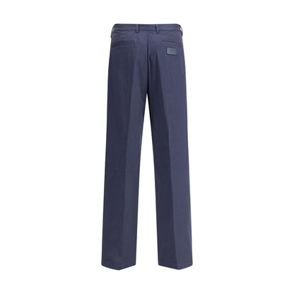 Blue Cotton Casual Pants