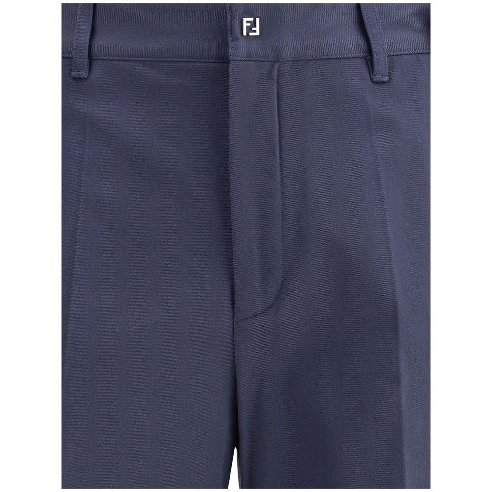 Blue Cotton Casual Pants