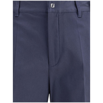 Blue Cotton Casual Pants