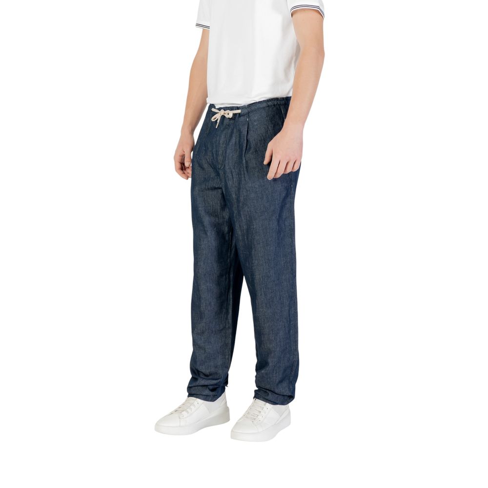Blue Cotton Casual Pants