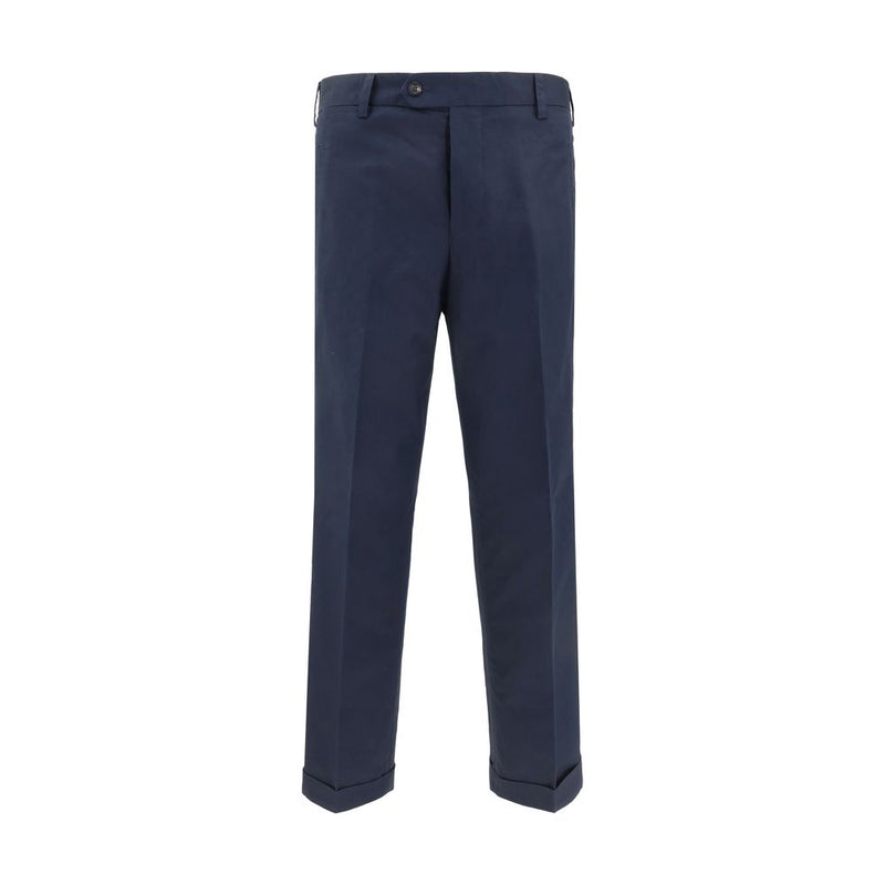 Blue Cotton Casual Pants