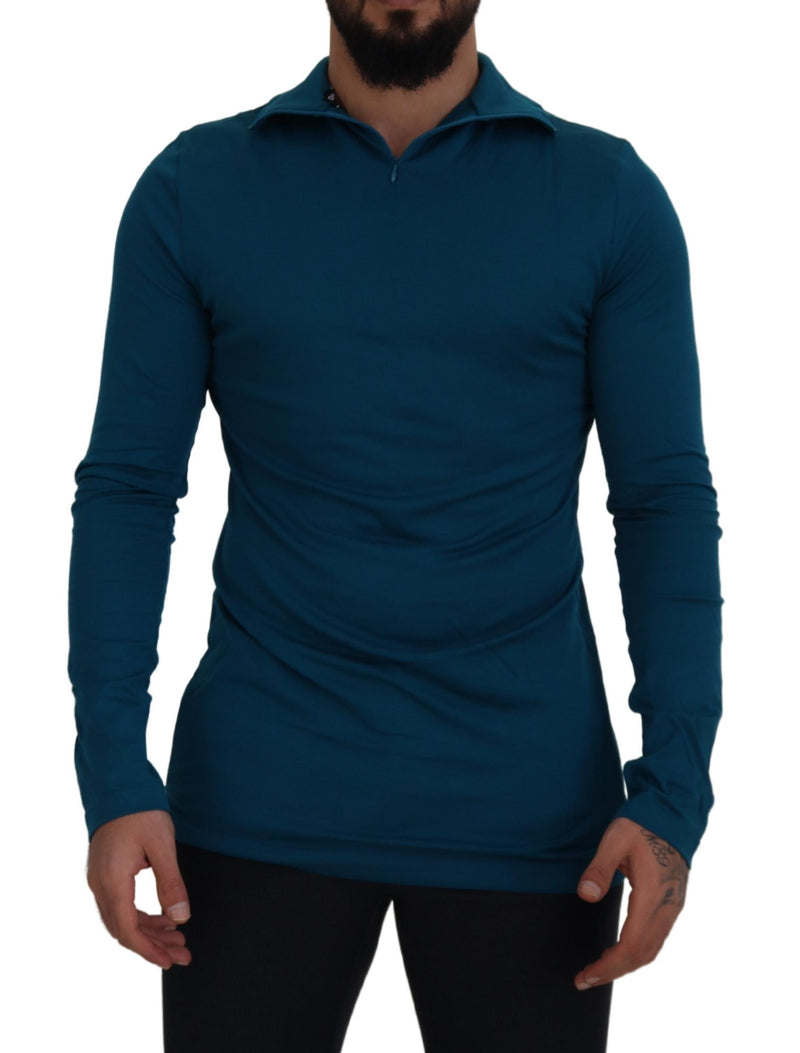 Blue Cotton Collared Slim Pullover Sweater-Dolce & Gabbana-LabelTerrace.com
