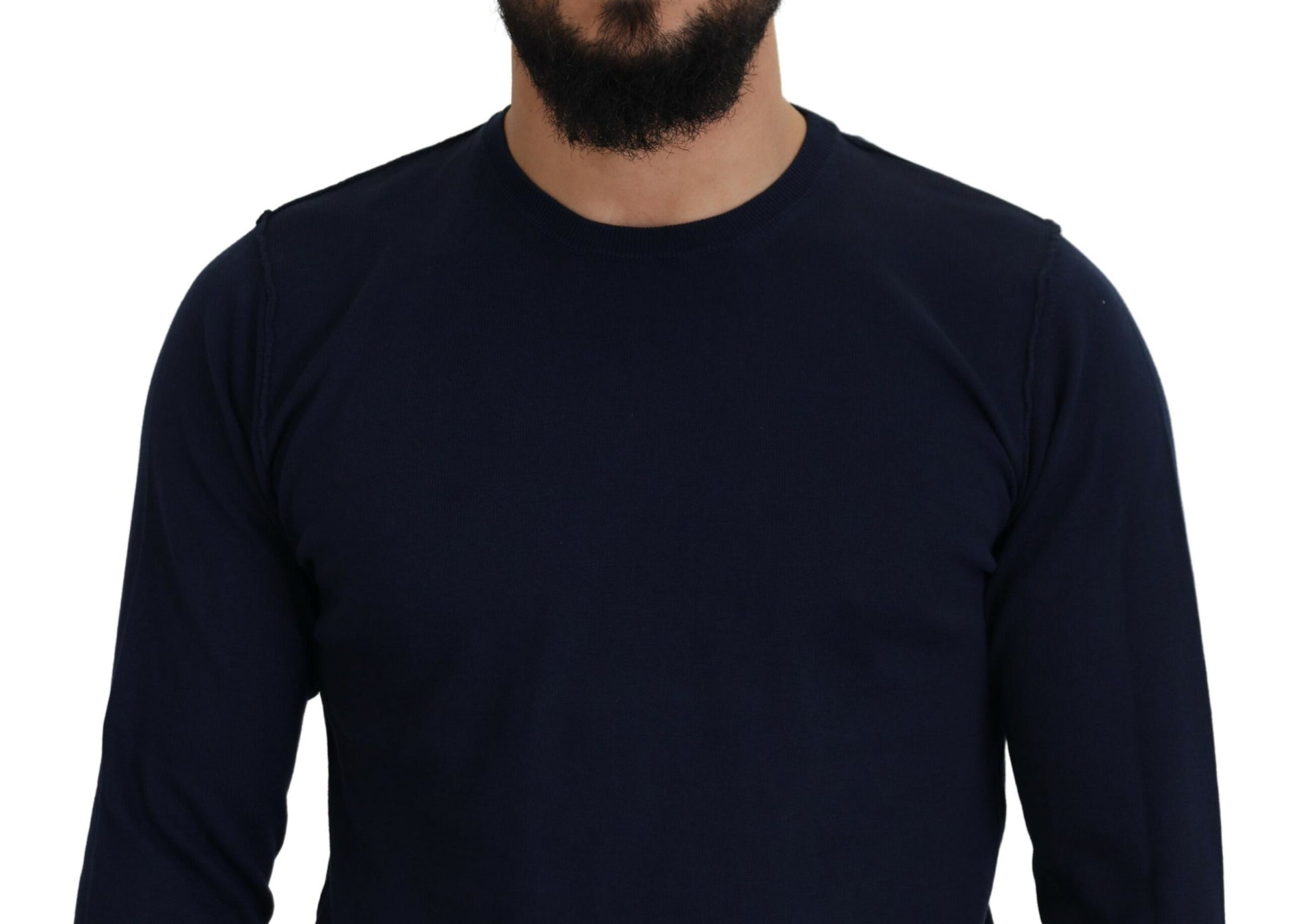 Blue Cotton Crewneck Pullover Sweater