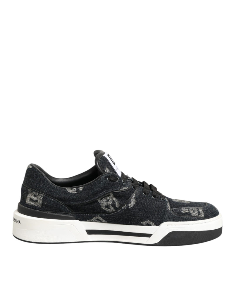 Blue Cotton Denim Logo Low Top Sneakers Shoes