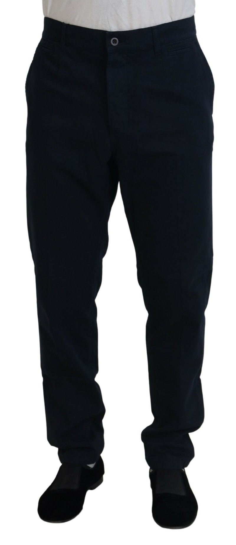 Blue Cotton Dress Formal Men Pants-Dolce & Gabbana-LabelTerrace.com