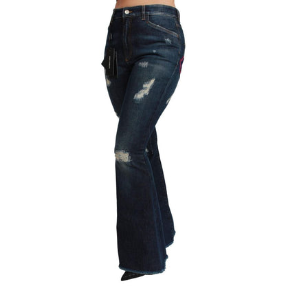 Blue Cotton Flared Jeans