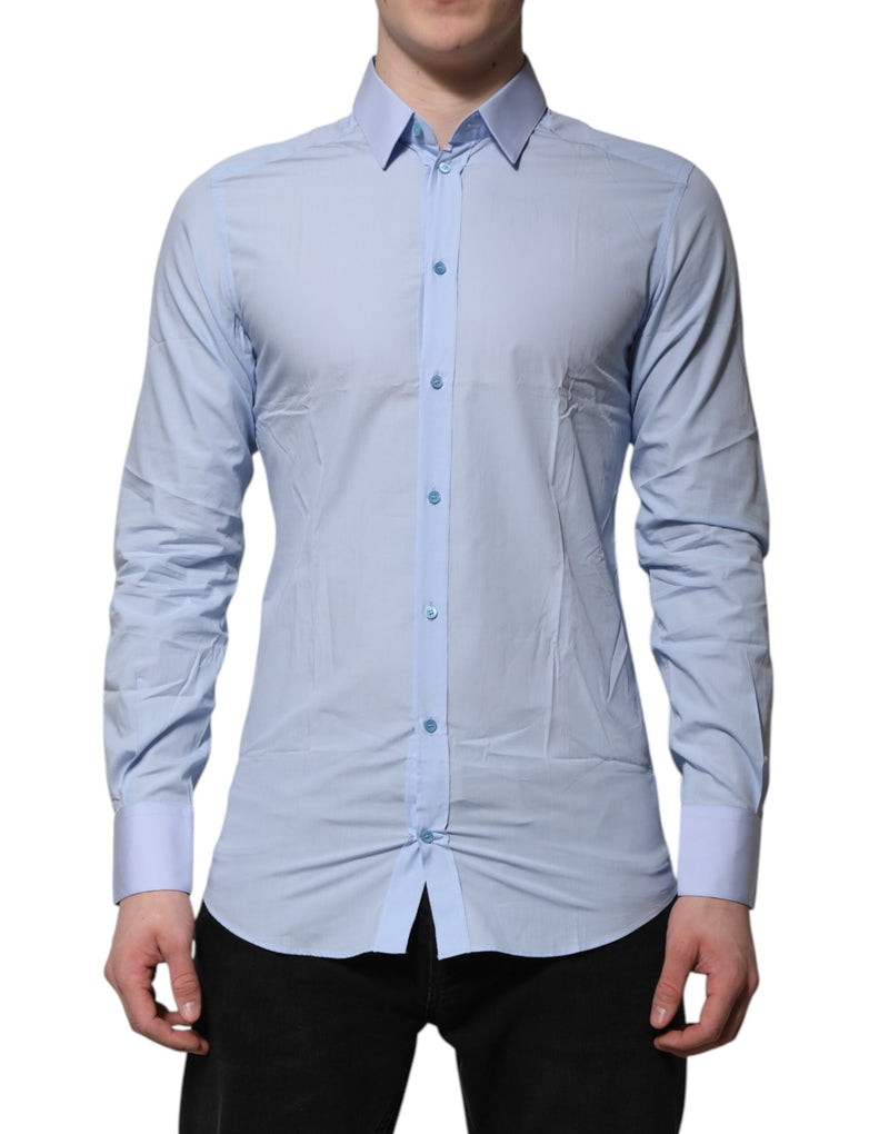 Blue Cotton GOLD Long Sleeves Men Dress Shirt-Dolce & Gabbana-LabelTerrace.com