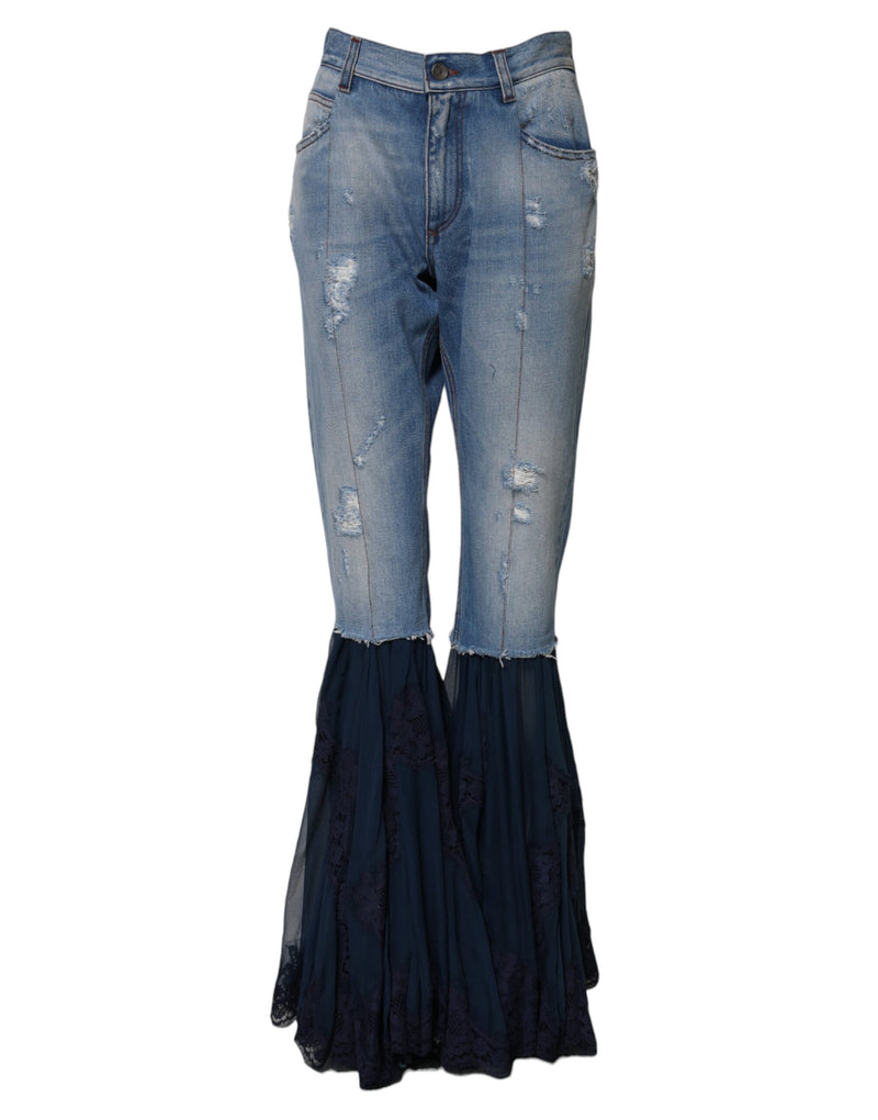 Blue Cotton High Waist Flared Denim Jeans-Dolce & Gabbana-LabelTerrace.com