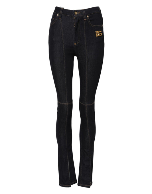 Blue Cotton High Waist Skinny Denim Jeans-Dolce & Gabbana-LabelTerrace.com