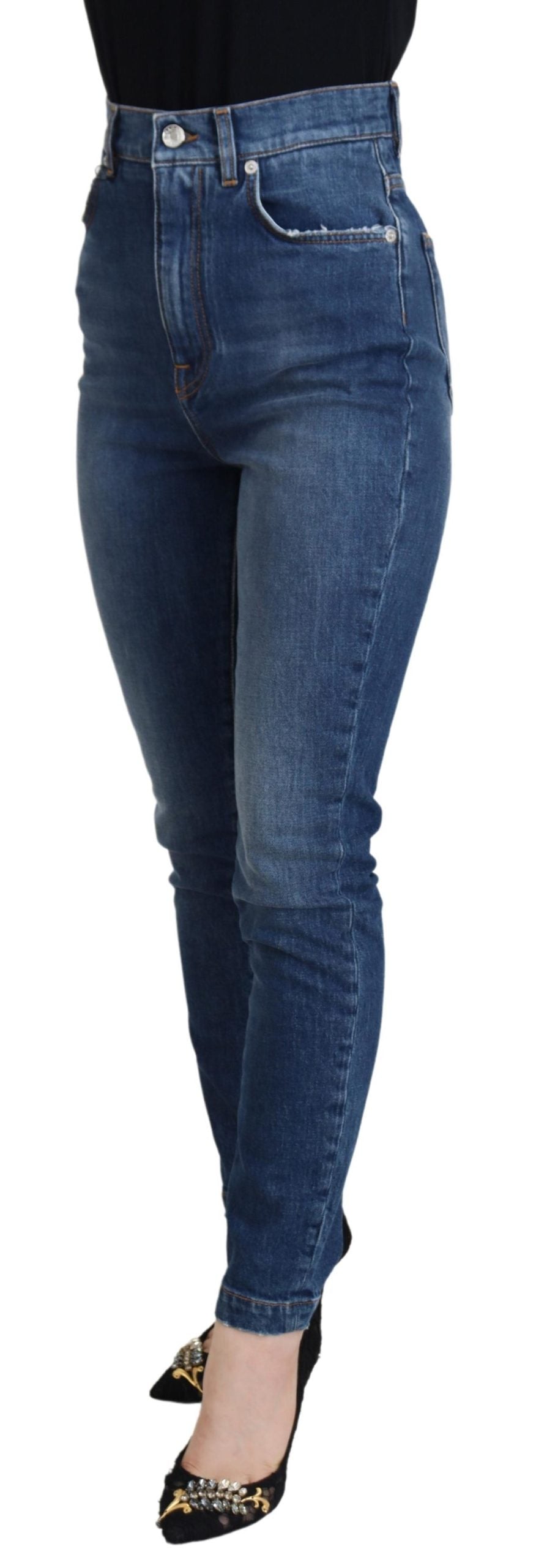 Blue Cotton High Waist Skinny Denim Jeans-Dolce & Gabbana-LabelTerrace.com