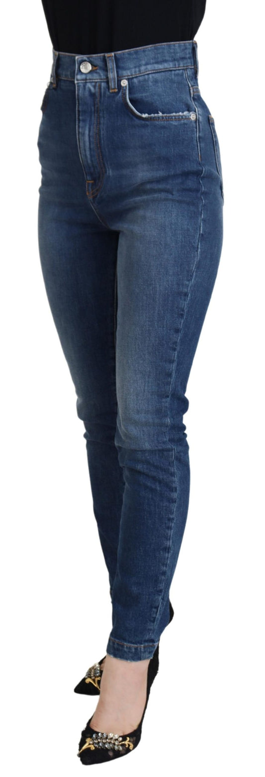 Blue Cotton High Waist Skinny Denim Jeans-Dolce & Gabbana-LabelTerrace.com