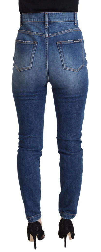 Blue Cotton High Waist Skinny Denim Jeans-Dolce & Gabbana-LabelTerrace.com