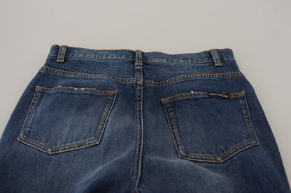 Blue Cotton High Waist Skinny Denim Jeans-Dolce & Gabbana-LabelTerrace.com