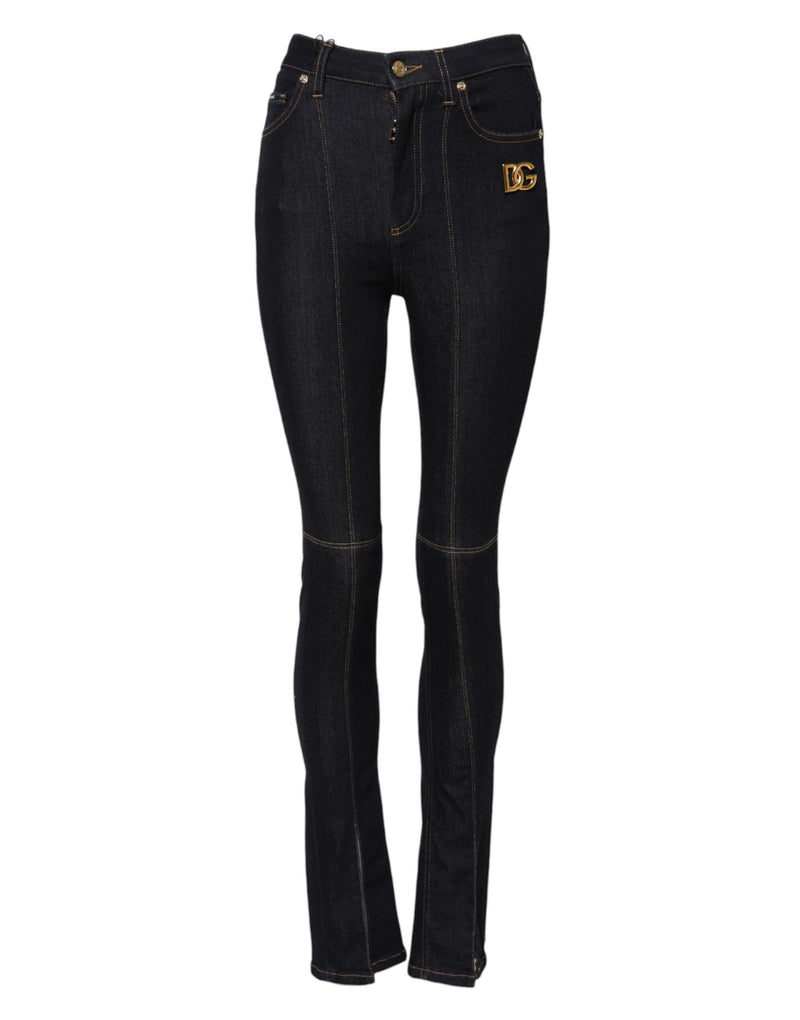 Blue Cotton High Waist Skinny Denim Jeans-Dolce & Gabbana-LabelTerrace.com