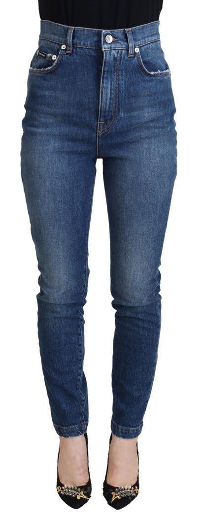Blue Cotton High Waist Skinny Denim Jeans-Dolce & Gabbana-LabelTerrace.com