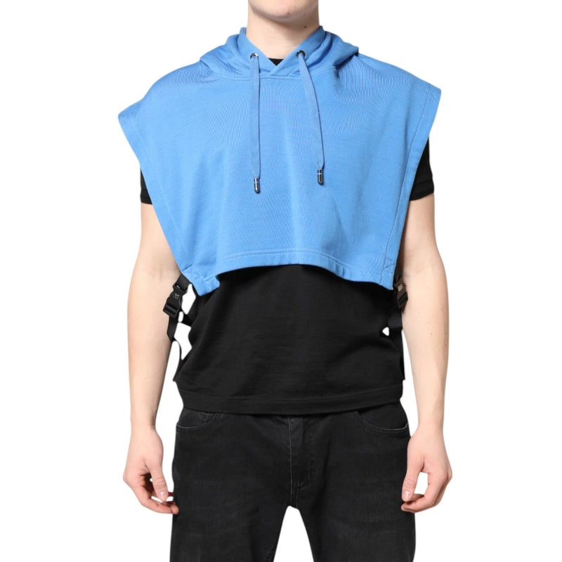 Blue Cotton Hooded Men Sportswear One Size Vest-Dolce & Gabbana-LabelTerrace.com