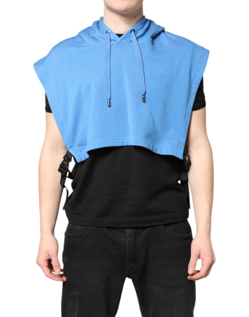 Blue Cotton Hooded Men Sportswear Vest Sweater-Dolce & Gabbana-LabelTerrace.com