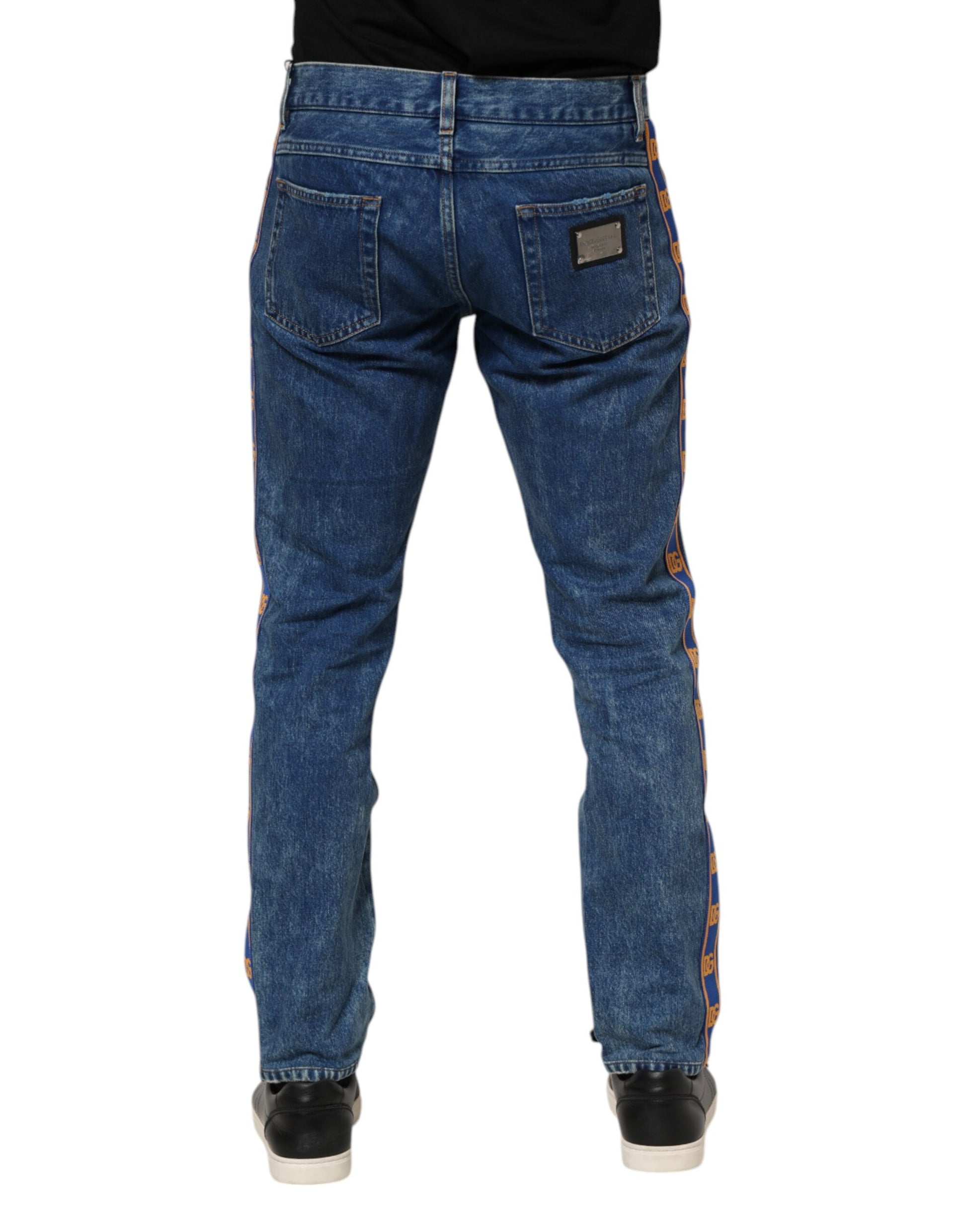 Blue Cotton Logo Plaque Denim Jeans-Dolce & Gabbana-LabelTerrace.com