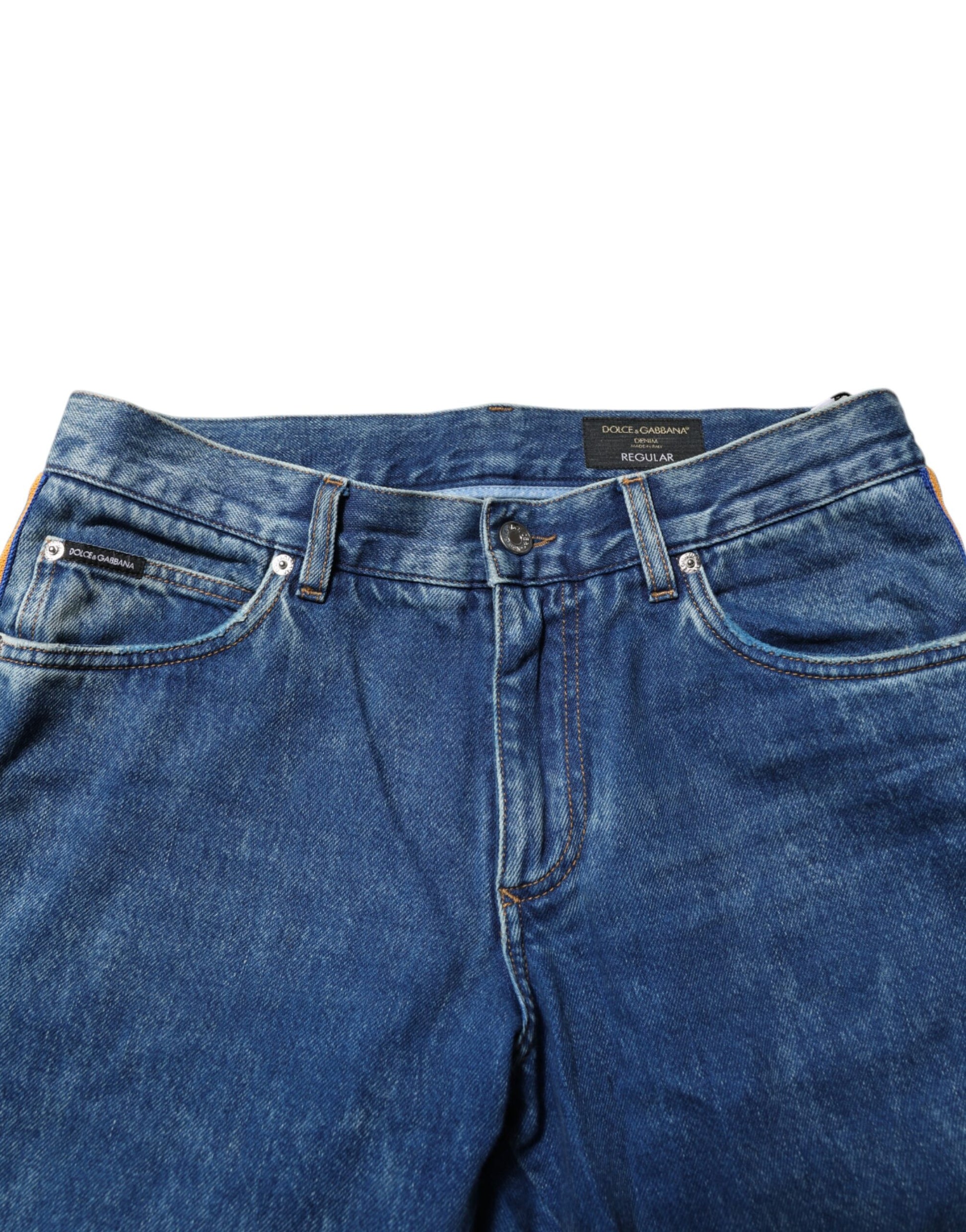 Blue Cotton Logo Plaque Denim Jeans-Dolce & Gabbana-LabelTerrace.com