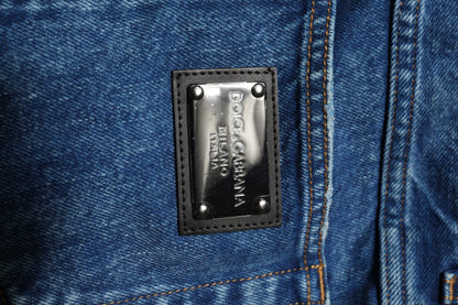 Blue Cotton Logo Plaque Denim Jeans-Dolce & Gabbana-LabelTerrace.com