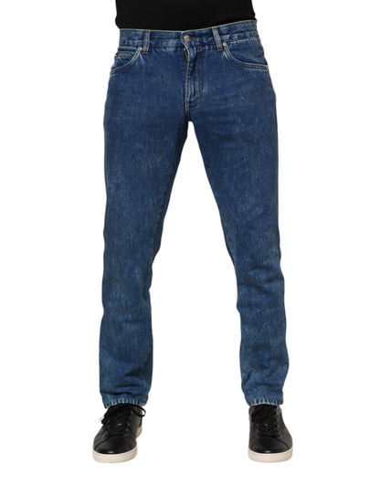 Blue Cotton Logo Plaque Denim Jeans-Dolce & Gabbana-LabelTerrace.com