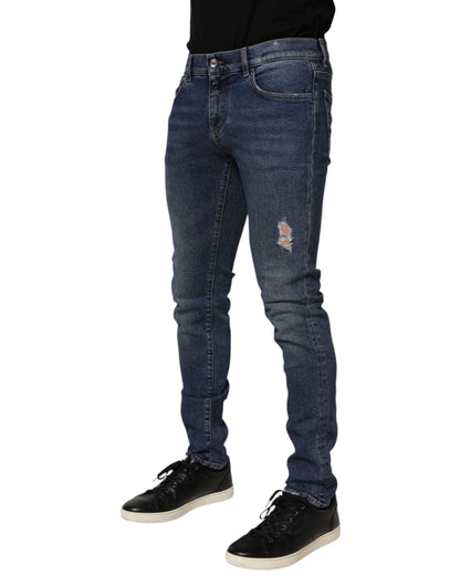Blue Cotton Logo Plaque Skinny Men Denim Jeans-Dolce & Gabbana-LabelTerrace.com