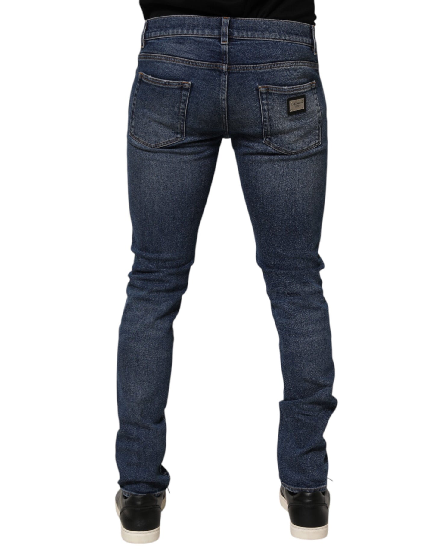 Blue Cotton Logo Plaque Skinny Men Denim Jeans-Dolce & Gabbana-LabelTerrace.com