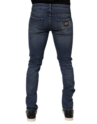 Blue Cotton Logo Plaque Skinny Men Denim Jeans-Dolce & Gabbana-LabelTerrace.com