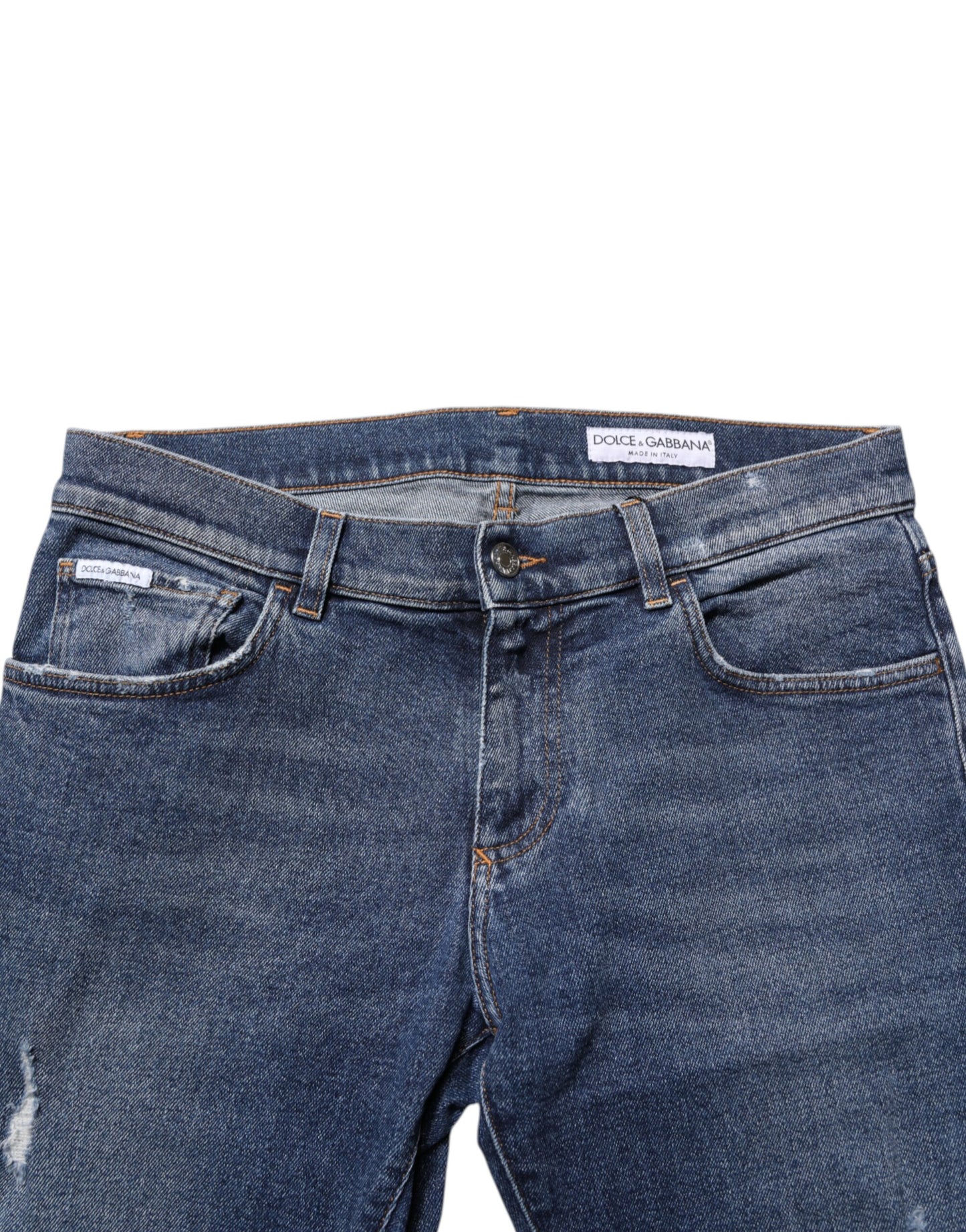 Blue Cotton Logo Plaque Skinny Men Denim Jeans-Dolce & Gabbana-LabelTerrace.com