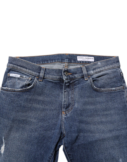 Blue Cotton Logo Plaque Skinny Men Denim Jeans-Dolce & Gabbana-LabelTerrace.com