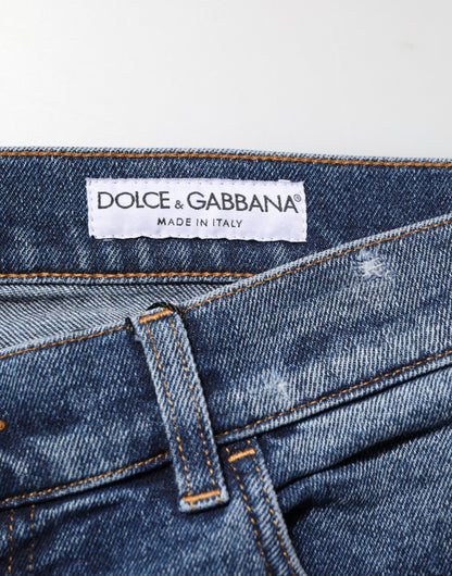 Blue Cotton Logo Plaque Skinny Men Denim Jeans-Dolce & Gabbana-LabelTerrace.com