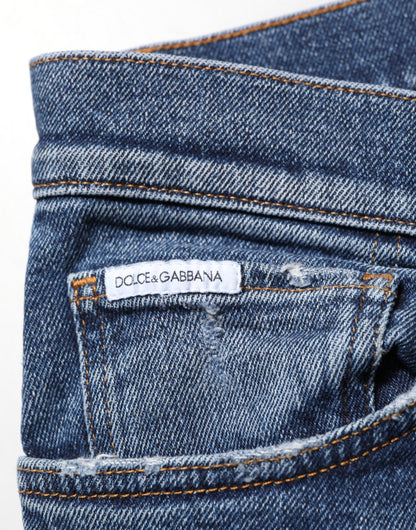 Blue Cotton Logo Plaque Skinny Men Denim Jeans