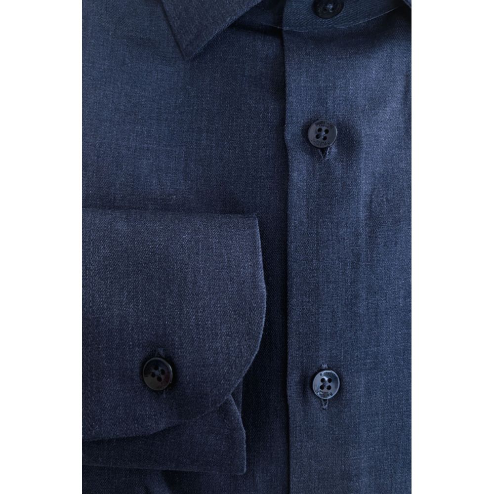 Blue Cotton Men Shirt