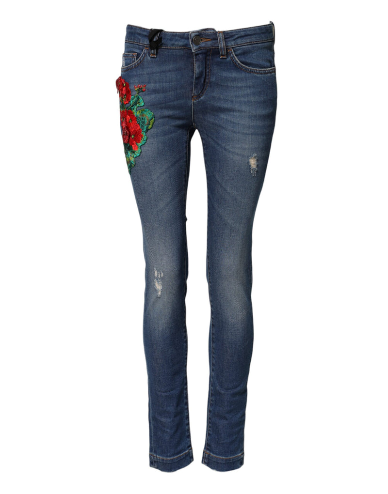 Blue Cotton Mid Waist Skinny Denim Jeans-Dolce & Gabbana-LabelTerrace.com
