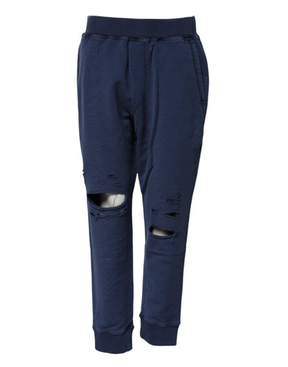 Blue Cotton Mid Waisted Jogger Pants-Dsquared²-LabelTerrace.com