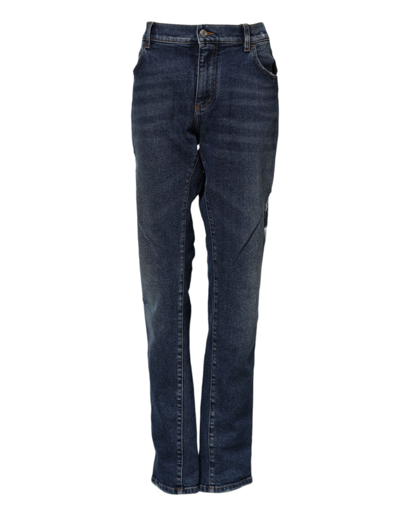 Blue Cotton Mid Waisted Straight Denim Jeans-Dolce & Gabbana-LabelTerrace.com