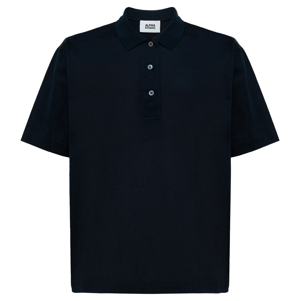 Blue Cotton Polo Shirt-Alpha Studio-LabelTerrace.com
