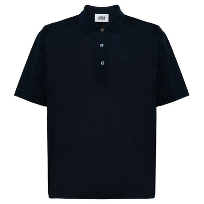 Blue Cotton Polo Shirt-Alpha Studio-LabelTerrace.com