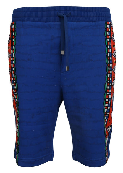 Blue Cotton Printed Bermuda Trousers Shorts