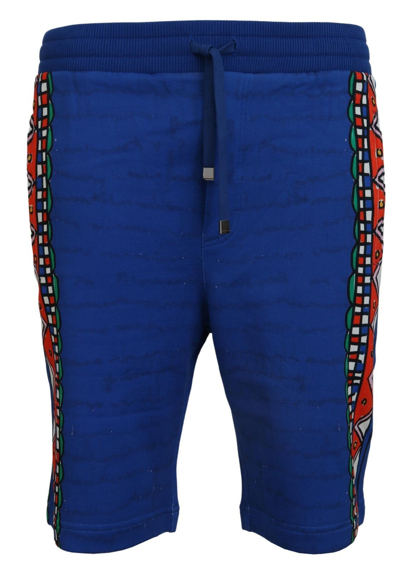 Blue Cotton Printed Bermuda Trousers Shorts