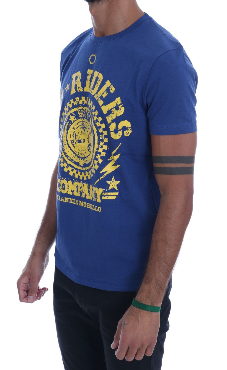 Blue Cotton RIDERS Crewneck T-Shirt-Frankie Morello-LabelTerrace.com