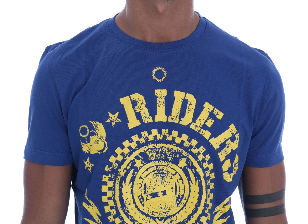 Blue Cotton RIDERS Crewneck T-Shirt-Frankie Morello-LabelTerrace.com