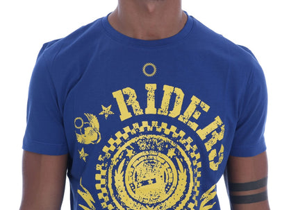 Blue Cotton RIDERS Crewneck T-Shirt-Frankie Morello-LabelTerrace.com