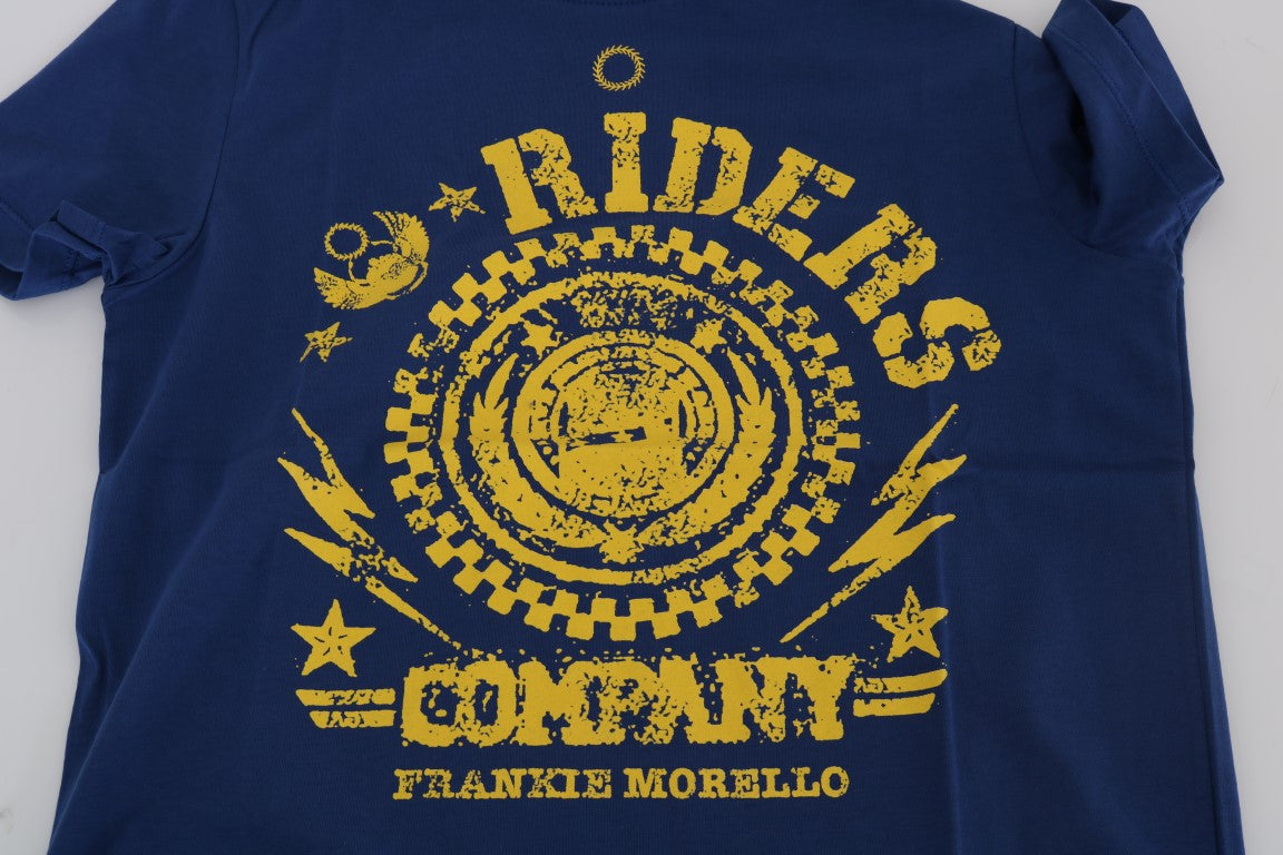 Blue Cotton RIDERS Crewneck T-Shirt-Frankie Morello-LabelTerrace.com