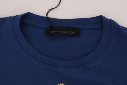 Blue Cotton RIDERS Crewneck T-Shirt-Frankie Morello-LabelTerrace.com