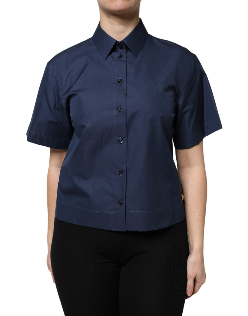Blue Cotton Short Sleeves Button Down Top-Dolce & Gabbana-LabelTerrace.com