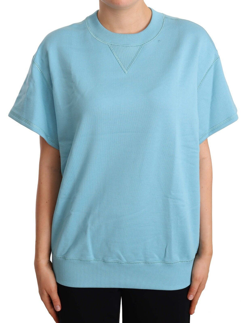 Blue Cotton Short Sleeves Crew Neck Top-Dolce & Gabbana-LabelTerrace.com