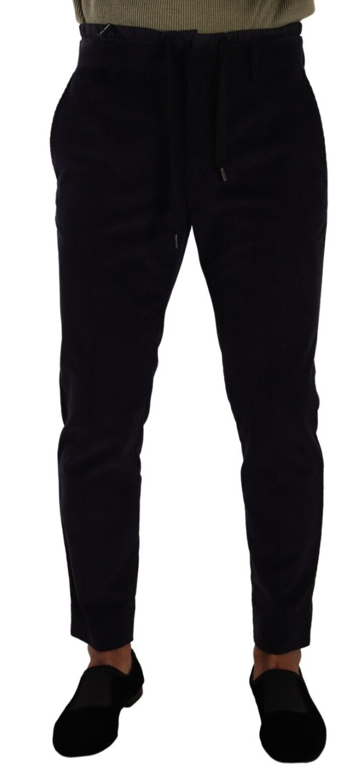 Blue Cotton Skinny Corduroy Trouser Pants-Dolce & Gabbana-LabelTerrace.com